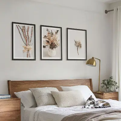 Wanddecoratieset schilderijen met minimalistische bloementakken
