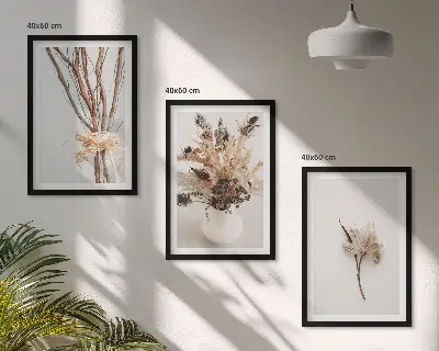 Wanddecoratieset schilderijen met minimalistische bloementakken