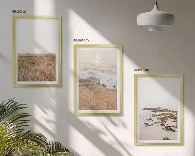 Wanddecoratieset schilderijen met strand, golven en stenen in de zomer