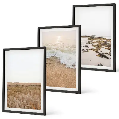 Wanddecoratieset schilderijen met strand, golven en stenen in de zomer