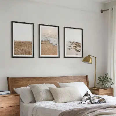 Wanddecoratieset schilderijen met strand, golven en stenen in de zomer