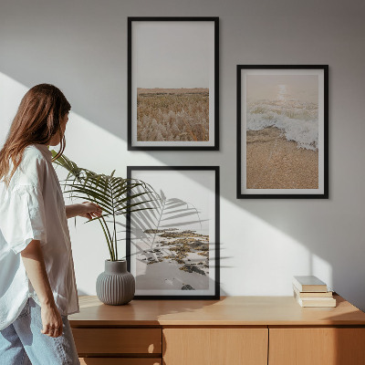 Wanddecoratie set schilderijen Plaża fale kamienie lato