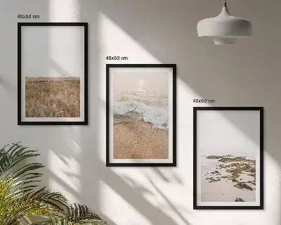 Wanddecoratieset schilderijen met strand, golven en stenen in de zomer
