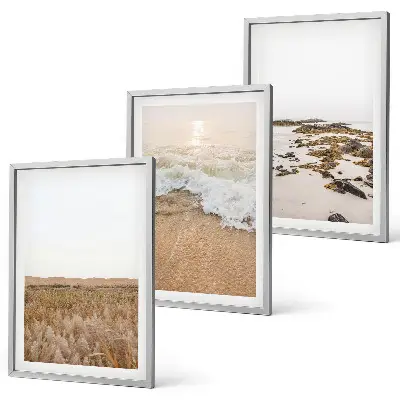 Wanddecoratieset schilderijen met strand, golven en stenen in de zomer