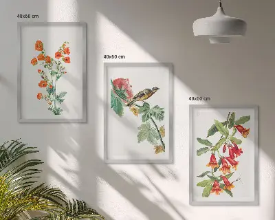 Fotowand geschilderde bloemen en vogel