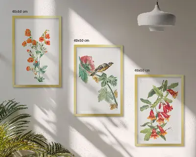 Fotowand geschilderde bloemen en vogel