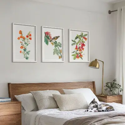 Fotowand geschilderde bloemen en vogel