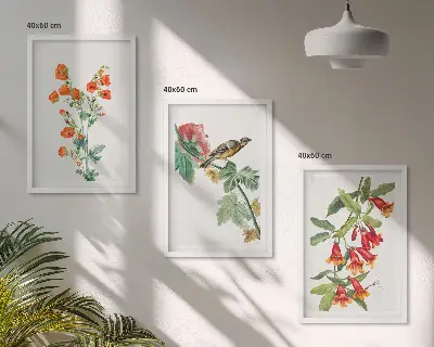 Fotowand geschilderde bloemen en vogel