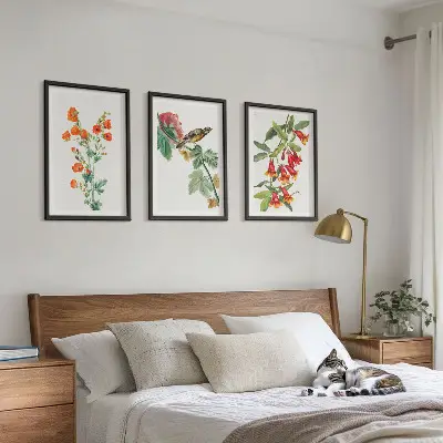 Fotowand geschilderde bloemen en vogel
