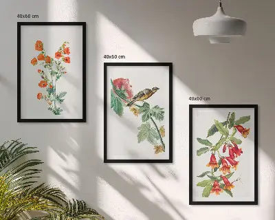 Fotowand geschilderde bloemen en vogel