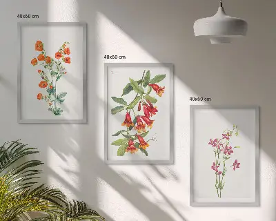 Wanddecoratieset met schilderijen met vintage bloemen in retrostijl