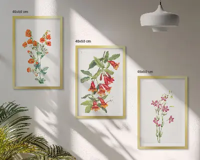 Wanddecoratieset met schilderijen met vintage bloemen in retrostijl