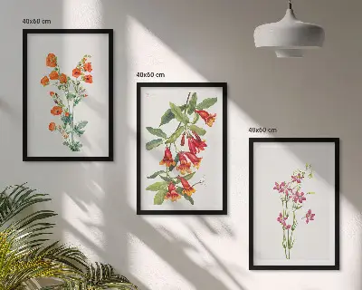 Wanddecoratieset met schilderijen met vintage bloemen in retrostijl