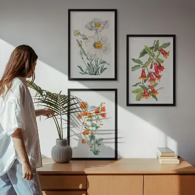 Fotowand met retro bloemmotieven