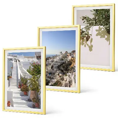 Wanddecoratieset schilderijen witte trap met uitzicht op Santorini