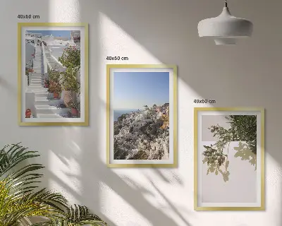Wanddecoratieset schilderijen witte trap met uitzicht op Santorini
