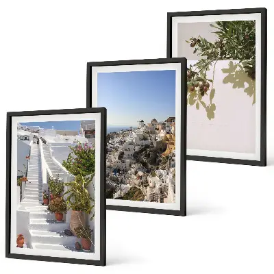 Wanddecoratieset schilderijen witte trap met uitzicht op Santorini