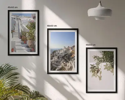 Wanddecoratieset schilderijen witte trap met uitzicht op Santorini