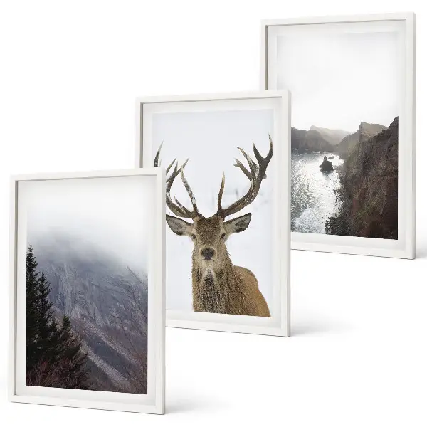 Wanddecoratieset schilderijen berglandschap met een hert