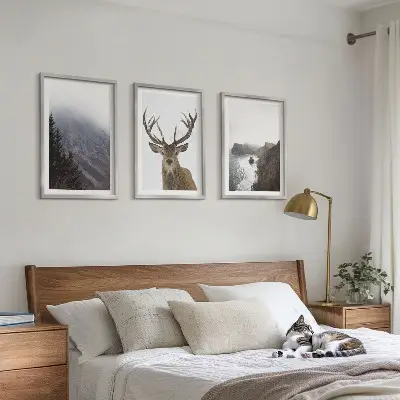 Wanddecoratieset schilderijen berglandschap met een hert
