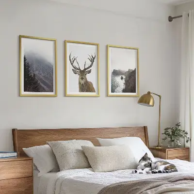 Wanddecoratieset schilderijen berglandschap met een hert