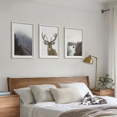 Wanddecoratieset schilderijen berglandschap met een hert