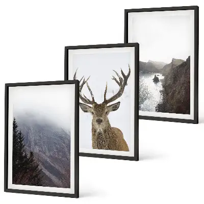 Wanddecoratieset schilderijen berglandschap met een hert