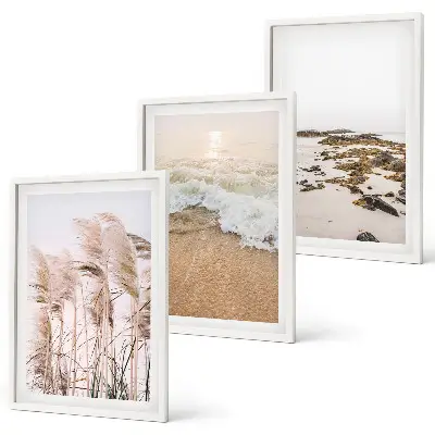 Wanddecoratie set schilderijen Plażowe trawy fale kamienie boho