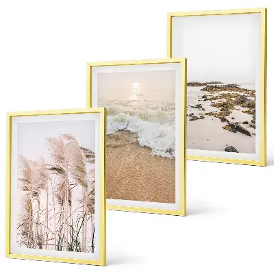 Wanddecoratieset schilderijen met strand gras golven en stenen in boho stijl