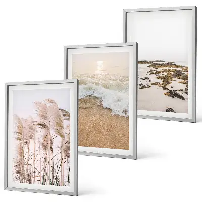 Wanddecoratieset schilderijen met strand gras golven en stenen in boho stijl