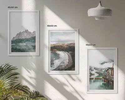 Fotowand met bergstrand bij een houten huis