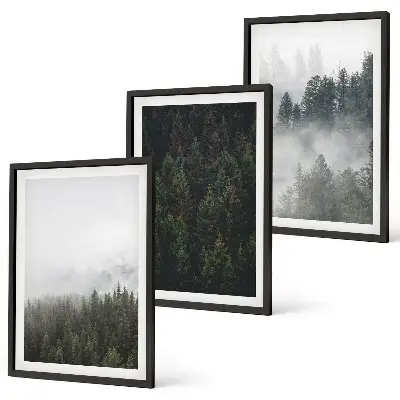 Wanddecoratieset met schilderijen groene bossen met mist in de natuur