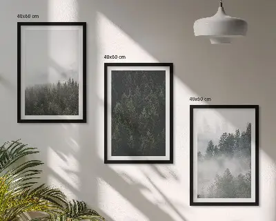Wanddecoratieset met schilderijen groene bossen met mist in de natuur