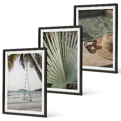 Wanddecoratieset met schilderijen decoratie met strand, schommel en bladeren met vakantiethema
