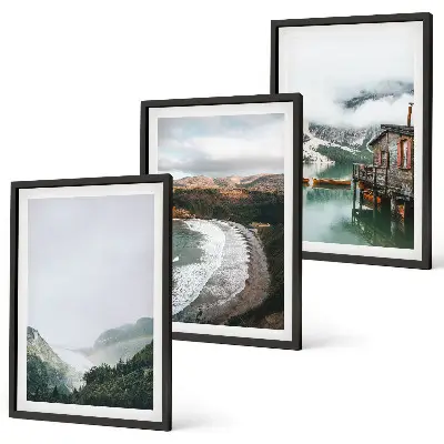 Wanddecoratieset schilderijen met bergen strand wolken en water
