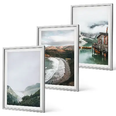Wanddecoratieset schilderijen met bergen strand wolken en water