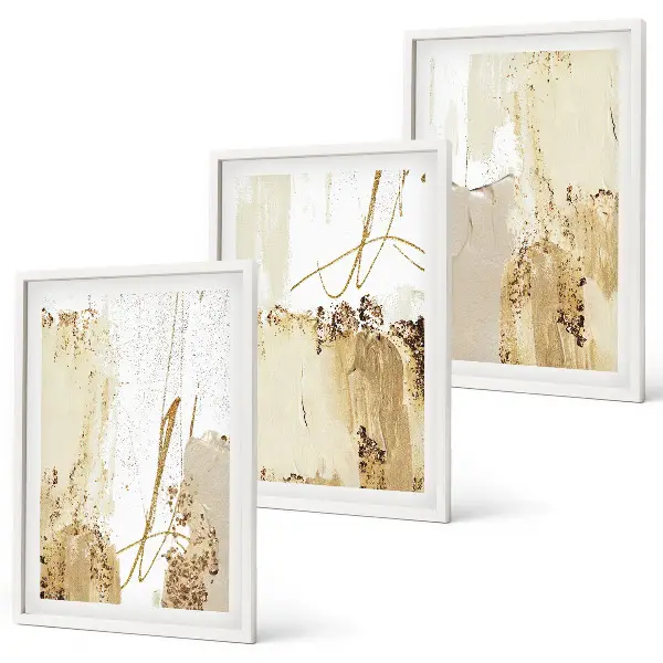 Wanddecoratieset schilderijen abstracte patronen in beige en wit