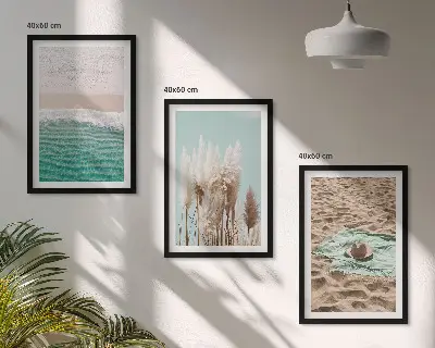 Wanddecoratieset schilderijen met strand, golven, gras en hoed