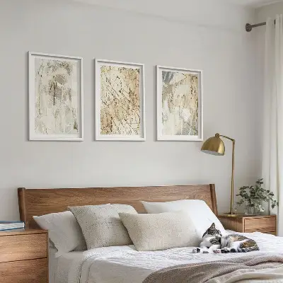Wanddecoratieset schilderijen abstracte patronen in beige en grijs