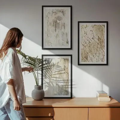 Wanddecoratieset schilderijen abstracte patronen in beige en grijs