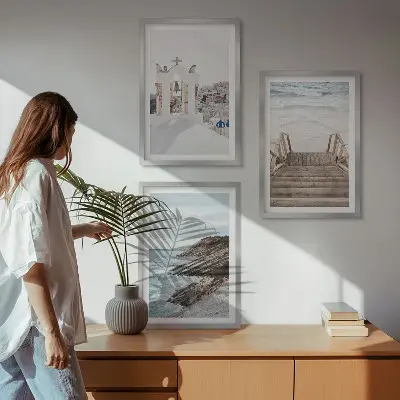 Wanddecoratieset schilderijen met architectuur van Santorini