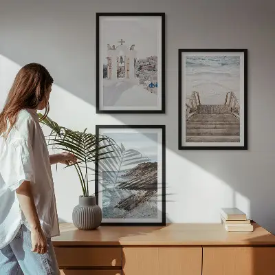 Wanddecoratieset schilderijen met architectuur van Santorini