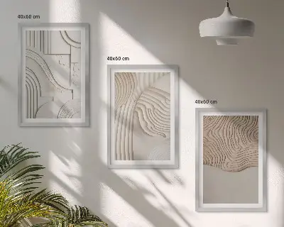 Set wanddecoratie met schilderijen met abstracte patronen in beige en wit