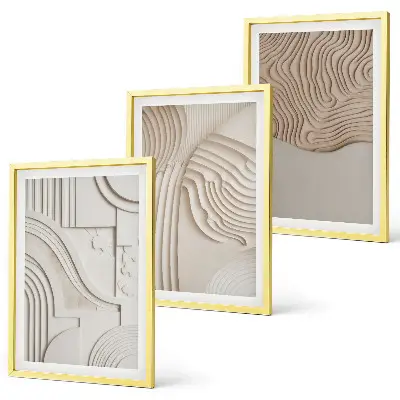 Set wanddecoratie met schilderijen met abstracte patronen in beige en wit