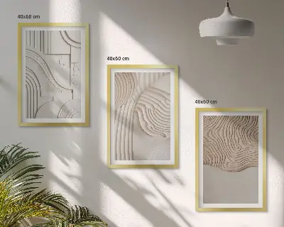 Set wanddecoratie met schilderijen met abstracte patronen in beige en wit