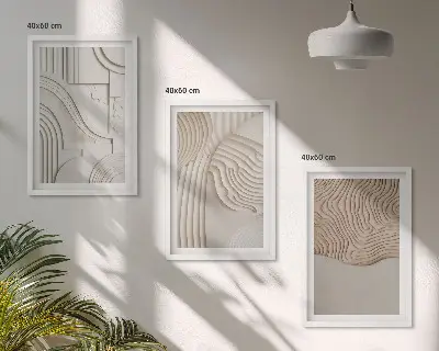 Set wanddecoratie met schilderijen met abstracte patronen in beige en wit