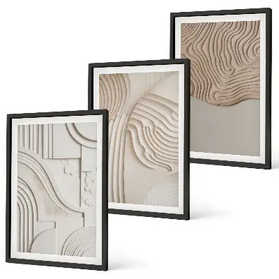 Set wanddecoratie met schilderijen met abstracte patronen in beige en wit