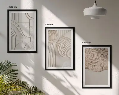 Set wanddecoratie met schilderijen met abstracte patronen in beige en wit