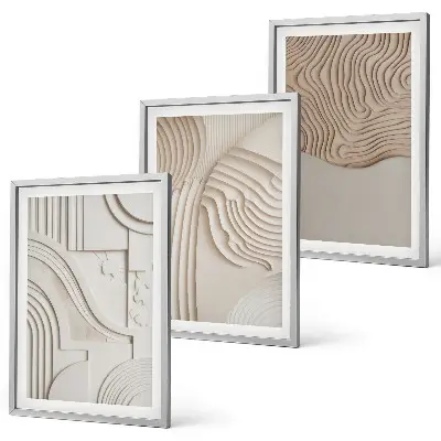 Set wanddecoratie met schilderijen met abstracte patronen in beige en wit
