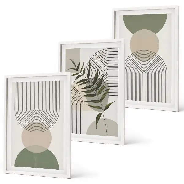 Wanddecoratieset met schilderijen abstracte vormen met groentinten
